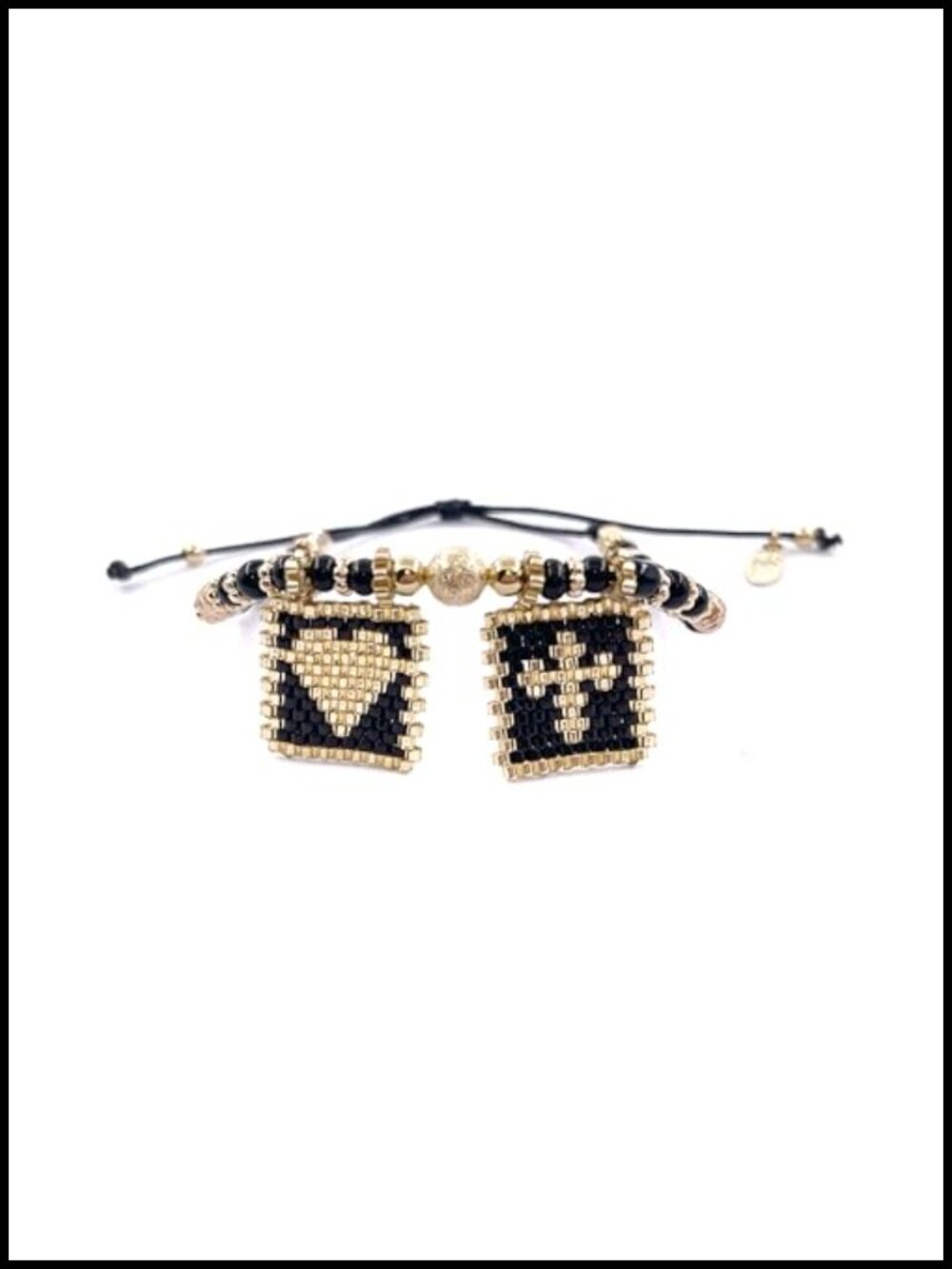 Handmade Adjustable Beaded Scapular Charm Bracelet Duo Glass Seed Beads